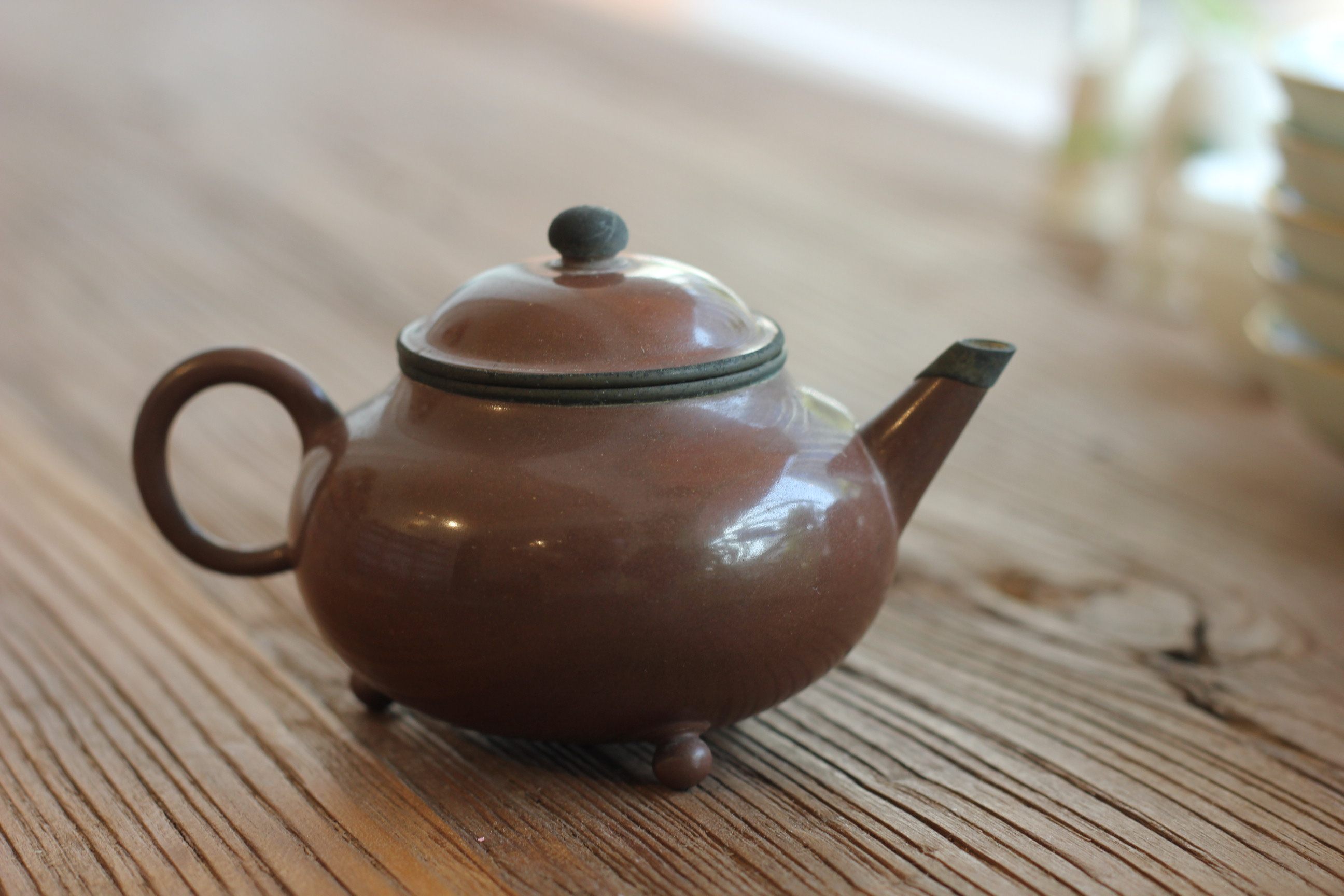 清代三足水平壶 宜兴古壶 老紫茶壶