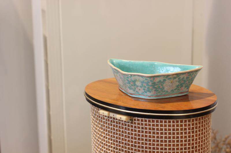 清代轧道粉彩绿松石釉攒盘 供盘清供瓜果盆 老瓷器 福临香木坊