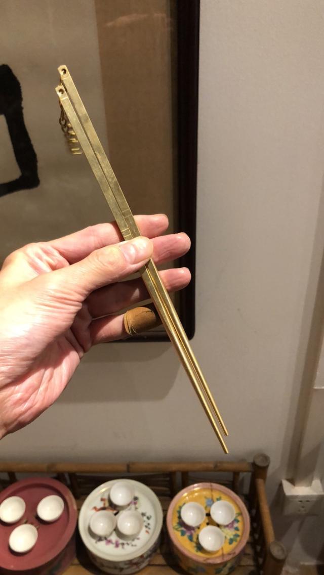 铜筷子 炭炉专用夹火炭乌橄榄 功夫茶具 纯黄铜长筷子 福临香木坊