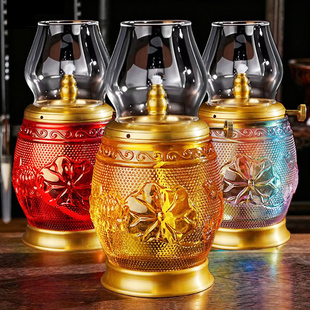 防风琉璃油灯座莲花长明灯黄铜八吉祥灯盏液体酥油灯玻璃油灯供佛