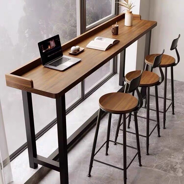阳台吧台桌家用简约实木长条桌靠窗窄桌高低脚长桌子高脚桌椅靠墙
