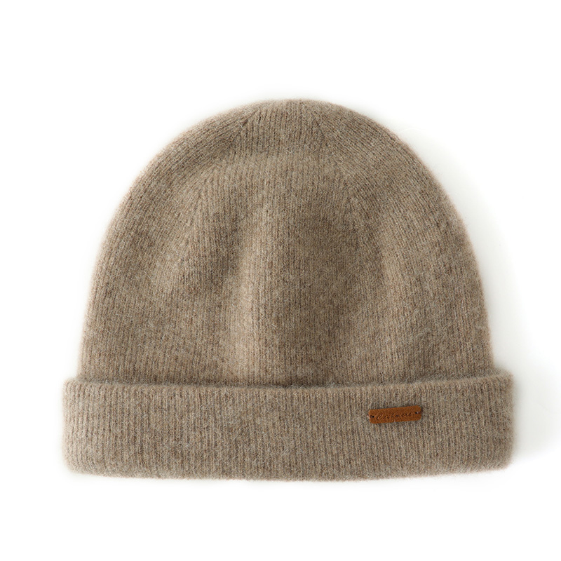 秋冬新款男女通用款纯色羊绒帽子简约针织毛线帽休闲百搭