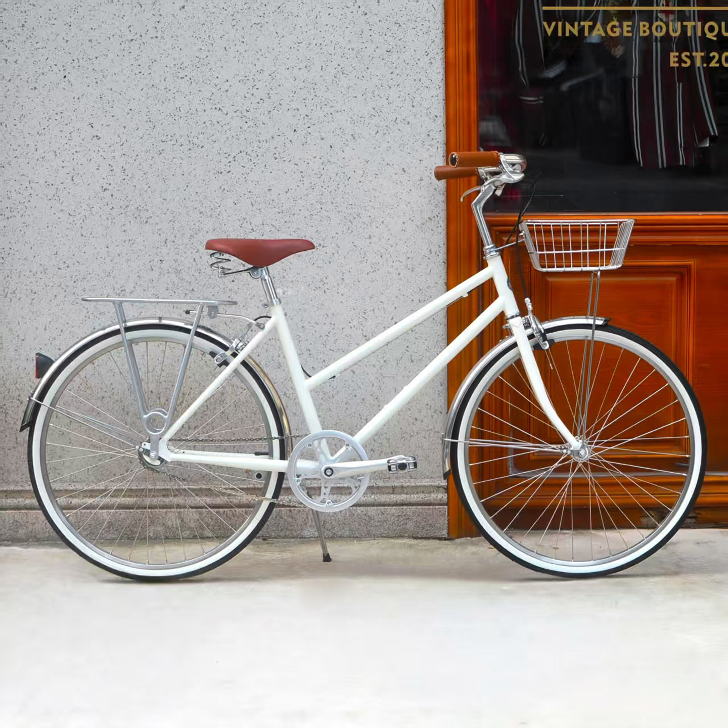 DayDayBike24寸白色极简英伦复古男女式斜梁城市上下班代步自行车