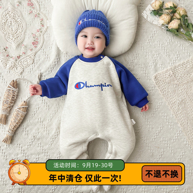 婴儿冬装加绒连体衣宝宝超萌洋气