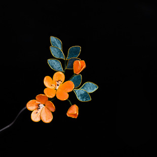 非遗绒花黑檀木发簪汉服发饰国风头饰簪子木簪十二花神桂花缠花