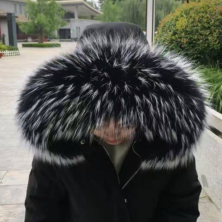 派克服羽绒服通用百搭毛领单买仿貉子白尖大毛领黑色毛领可拆卸换