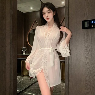 2025秋上新性感睡衣女浴袍冰丝大码 丝滑气质纯欲新娘结婚晨袍 短款