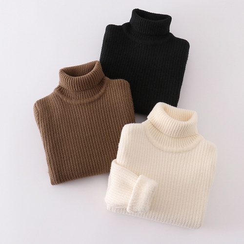 男女童高领水貂绒毛衣中大童宝宝一体绒针织衫儿童套头打底毛线衫