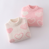 儿童套头加厚宝宝打底线衫 女童仿貂绒毛衣宝宝2025新款 爱心针织衫