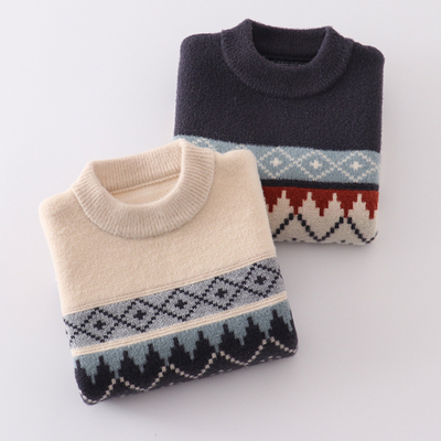 男童水貂绒毛衣冬季新款加厚针织线衫中大童圆领儿童套头打底外套