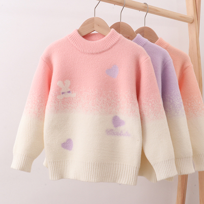 女童水貂绒毛衣宝宝圆领加绒加厚针织线衫儿童新款套头打底衫外套