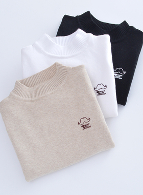 儿童毛衣中大童纯棉毛线衫宝宝圆领黑白色打底衫男女童加绒针织衫