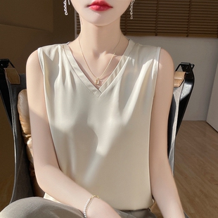 特价处理~白色真丝吊带背心女桑蚕丝醋酸缎面V领无袖打底衫上衣夏