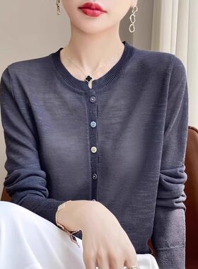 竹节麻防晒衫针织开衫女薄款简约风2025夏季新款吊带外搭罩衫外套