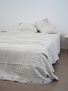 法国亚麻外单面料无染色色织条纹100%麻床上用品四件套