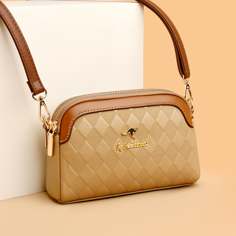夏季时尚斜跨双层女士牛皮信封小包2025菱格单肩手拿手机零钱软包