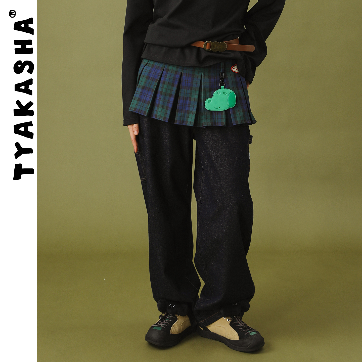 TYAKASHA塔卡沙短裙女2025新款层次感叠穿格子百搭屁帘