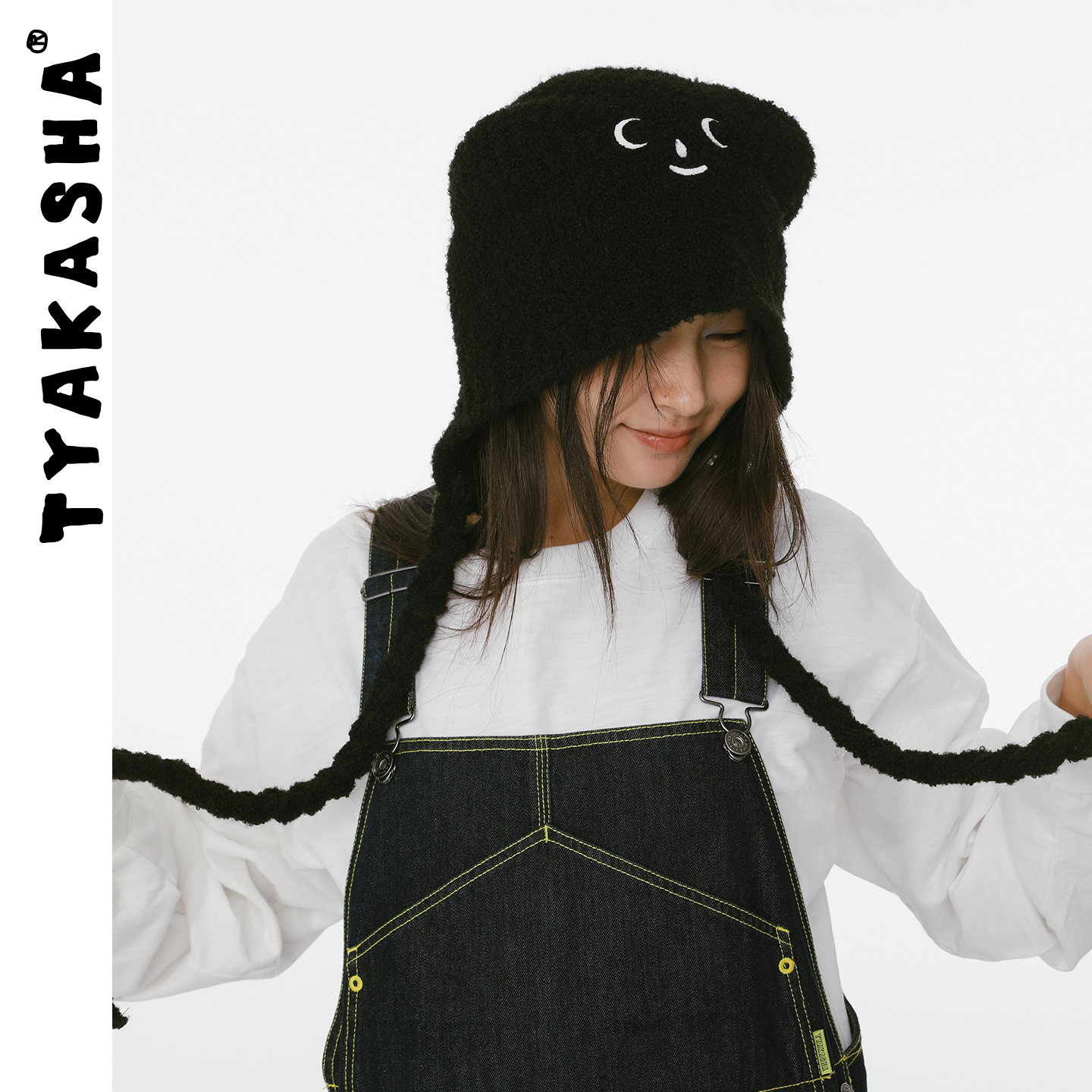 TYAKASHA塔卡沙帽子女黑色护耳帽oring玩偶帽小众设计帽