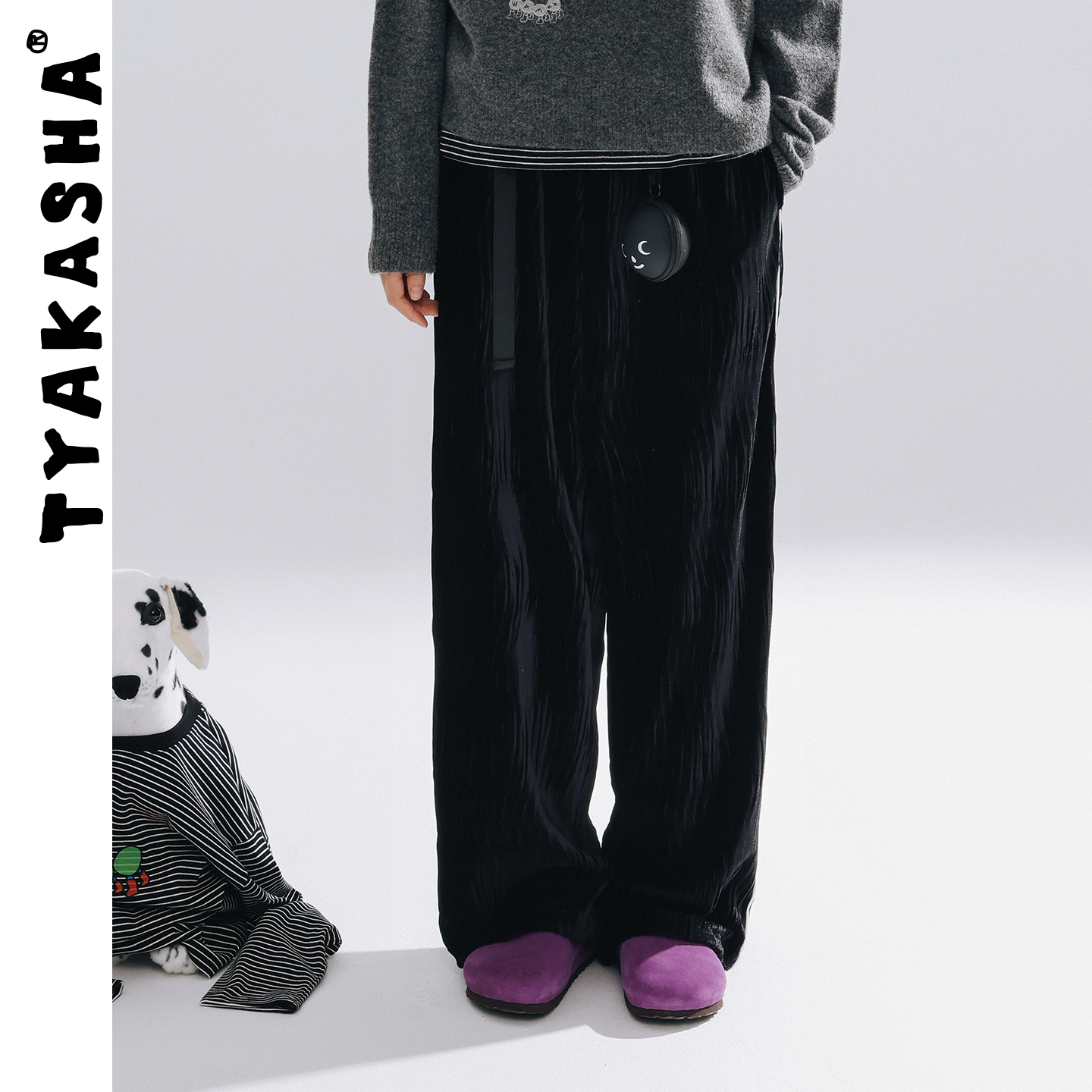 TYAKASHA塔卡沙裤子男女款长裤2025秋冬新款黑色休闲宽松长裤