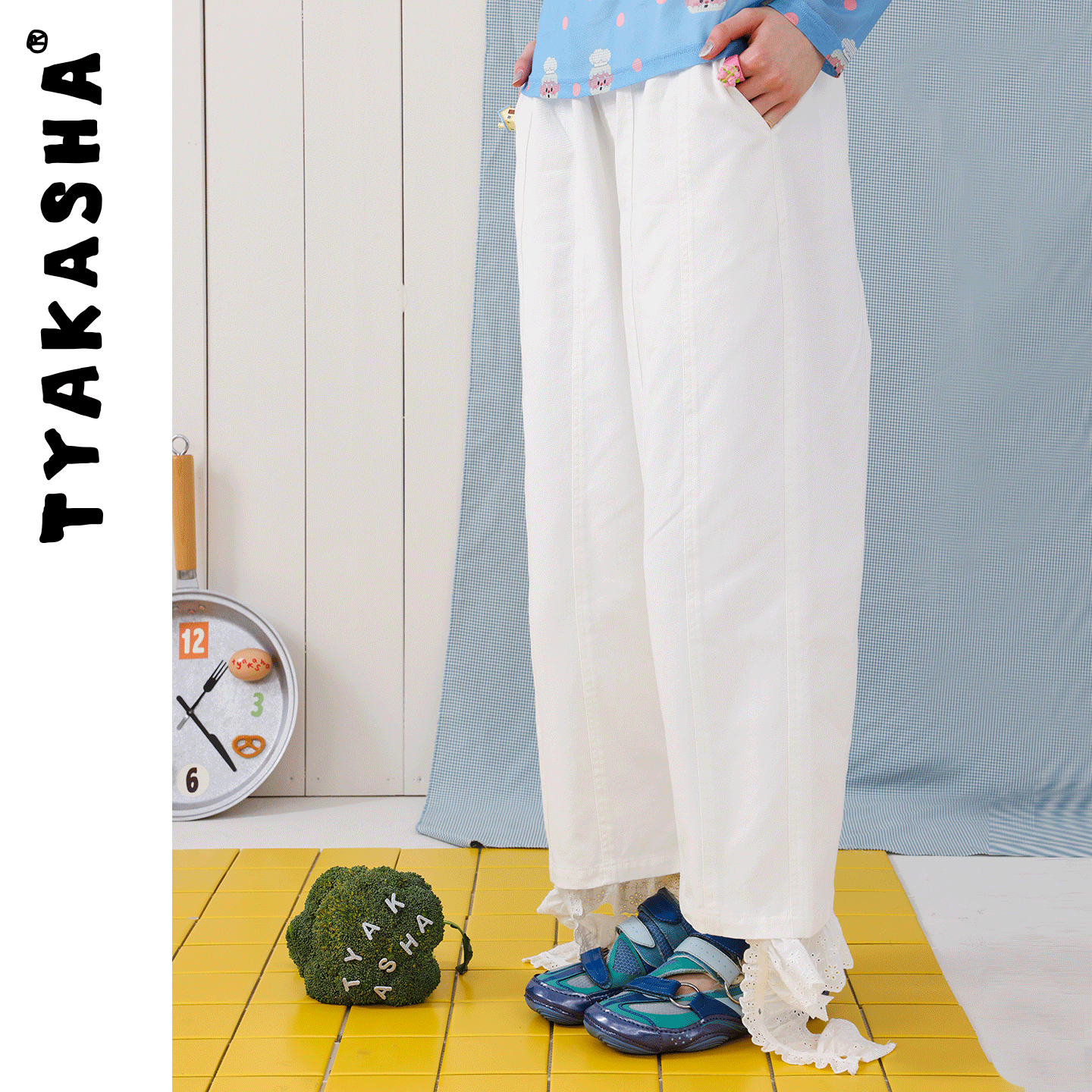 TYAKASHA塔卡沙裤子女2026春季新款百搭日常女款白色花边裤九分裤