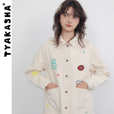 TYAKASHA塔卡沙外套女款百搭休闲翻领外套米白色牛仔上衣女