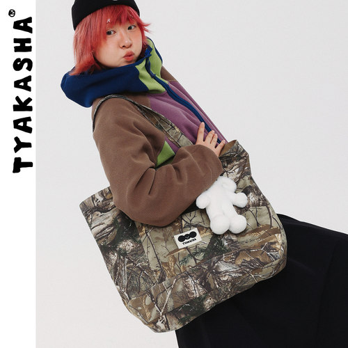 TYAKASHA塔卡沙包包2025秋冬新款迷彩托特包大容量手提包单肩包