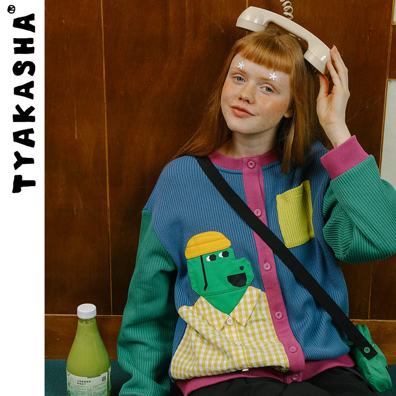 【帽子戏法】TYAKASHA塔卡沙短外套女秋新款蓝绿色外套宽松