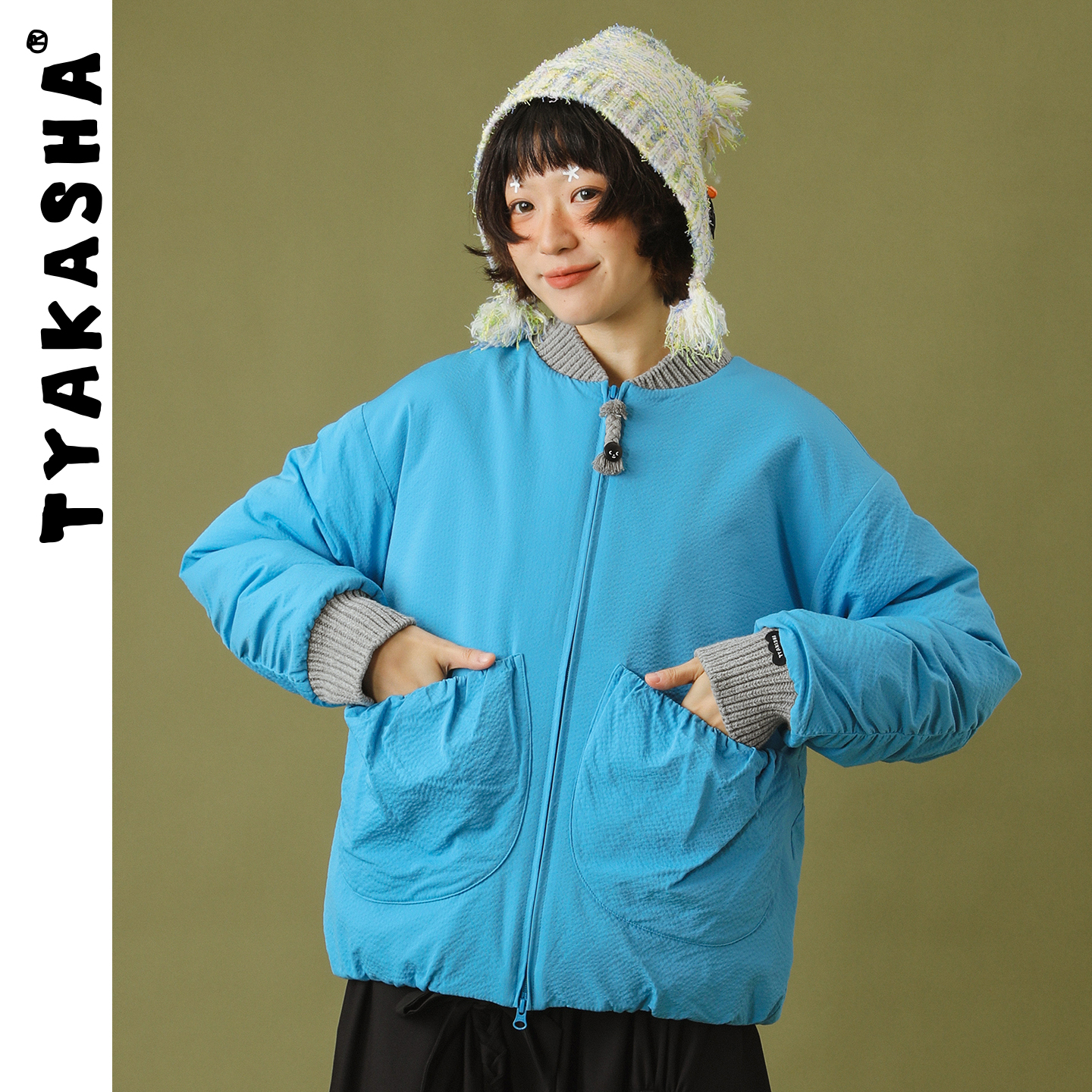 TYAKASHA塔卡沙外套女2025秋冬新款女款蓝色棉服夹克
