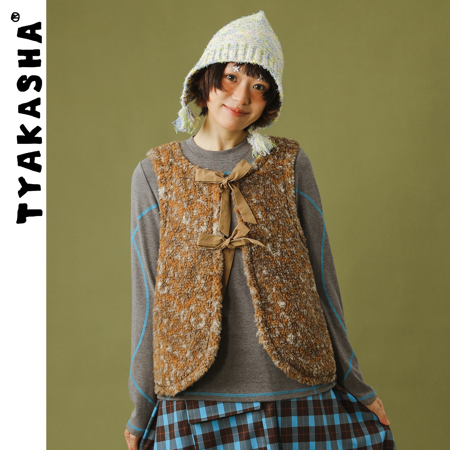 TYAKASHA塔卡沙马甲2025秋冬新款少女马甲背心棕色马甲外套女