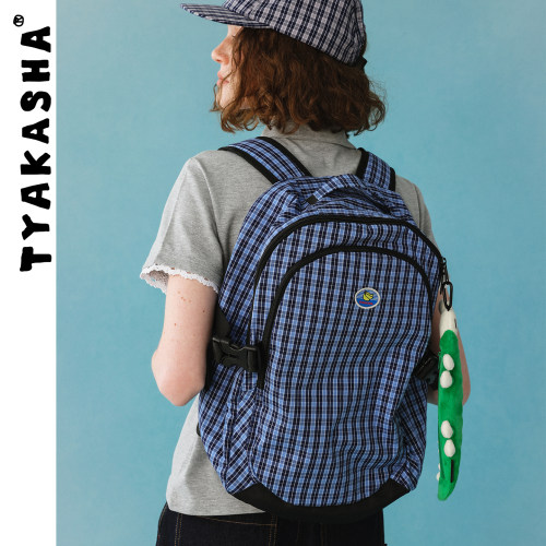 TYAKASHA塔卡沙背包2026夏季新款蓝色格纹双肩包外出旅行背包书包
