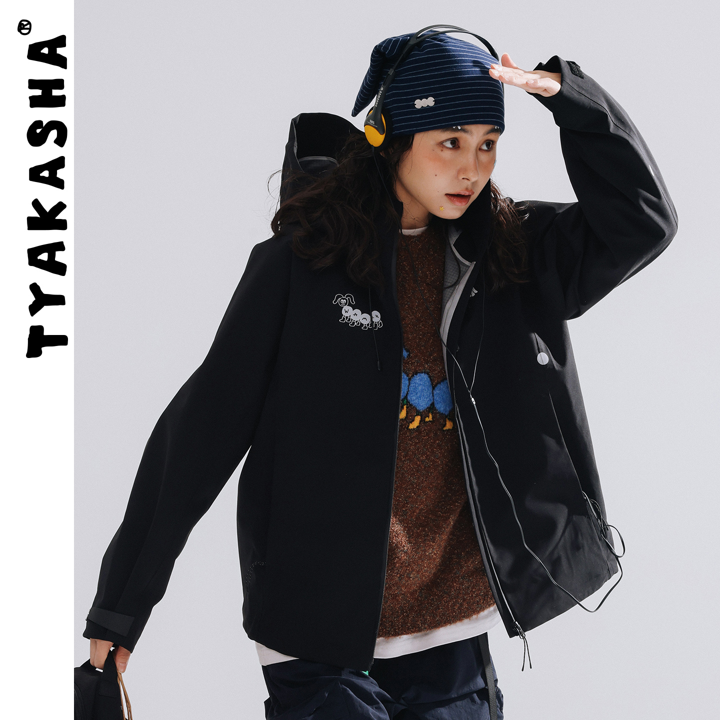 TYAKASHA塔卡沙男女情侣款外套2025秋冬新款连帽外套黑色休闲外套