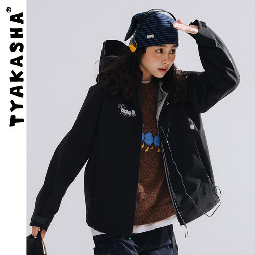 TYAKASHA塔卡沙男女情侣款外套2025秋冬新款连帽外套黑色休闲外套