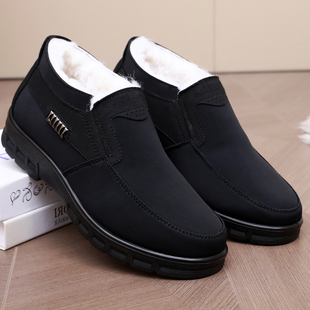 冬季羊毛男鞋子老北京布鞋男款棉鞋加绒保暖爸爸鞋厚底防滑老人鞋