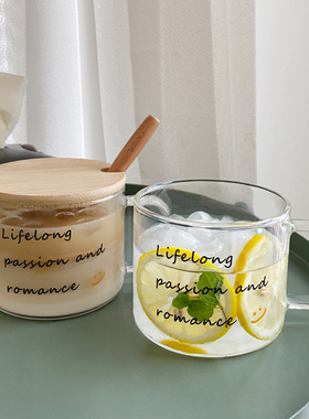 玻璃杯ins风咖啡杯家用带盖勺子杯办公室泡茶杯子牛奶燕麦早餐杯