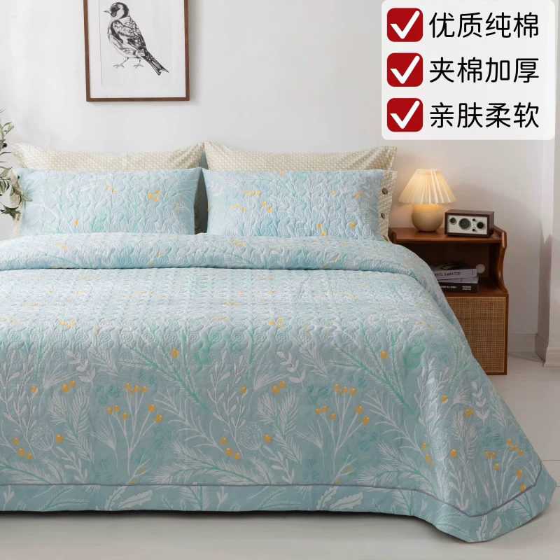 2026新款全棉绗缝床盖三件套高端纯棉双面夹棉春季榻榻米加厚床单