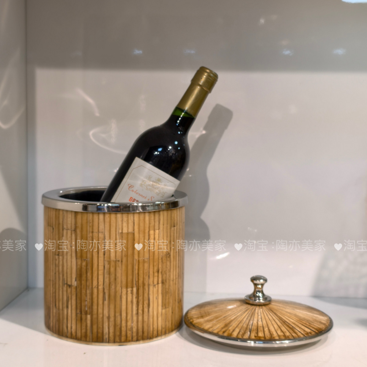 印度进口复古牛骨红酒冰桶密封储物罐样板房软装摆件客厅酒柜装饰