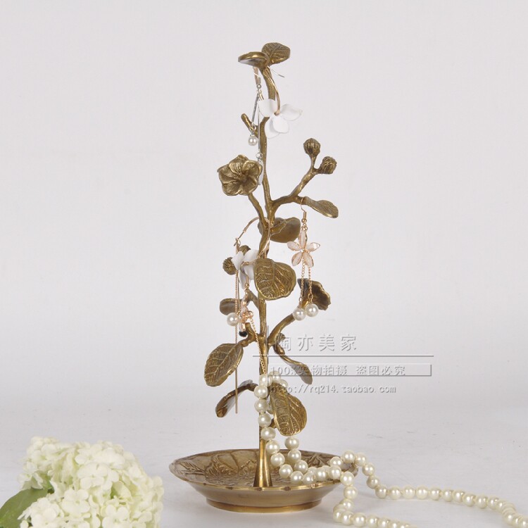 欧式时尚创意个性复古纯铜花枝首饰陈列架 梳妆台耳钉戒指收纳架