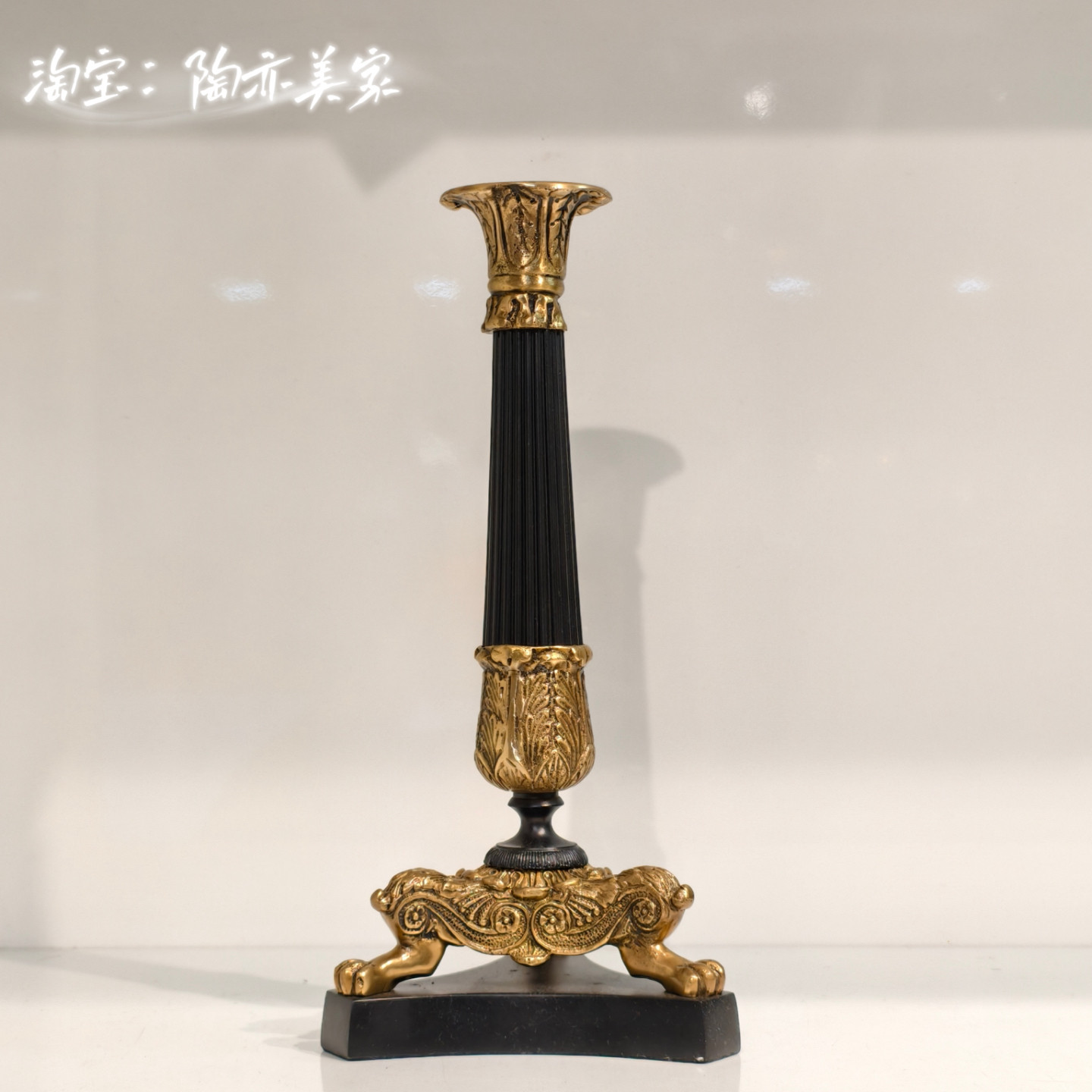 印度进口黄铜复古罗马柱单头啦烛台摆件样板间别墅客厅工艺品摆件