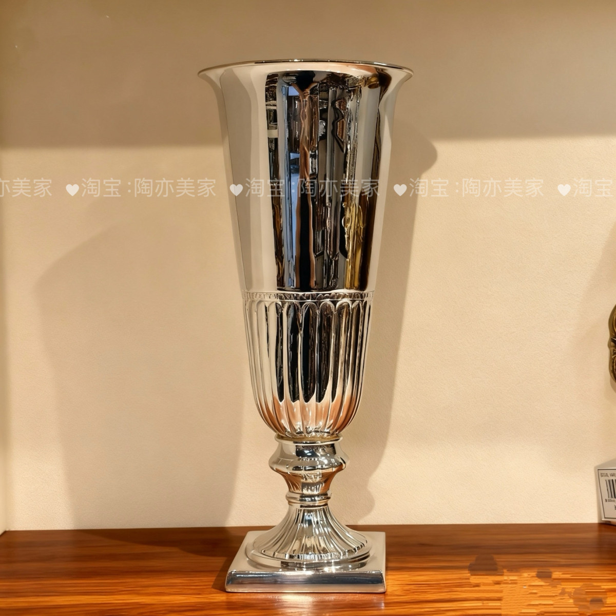北欧轻奢黄铜镀银高脚花瓶摆件 高档别墅样板间会所台面花插花器