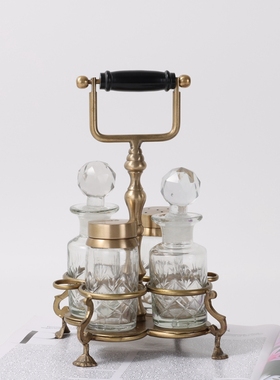 欧美古典轻奢纯黄铜玻璃佐料罐会所别墅样板房个性精致调料罐摆件