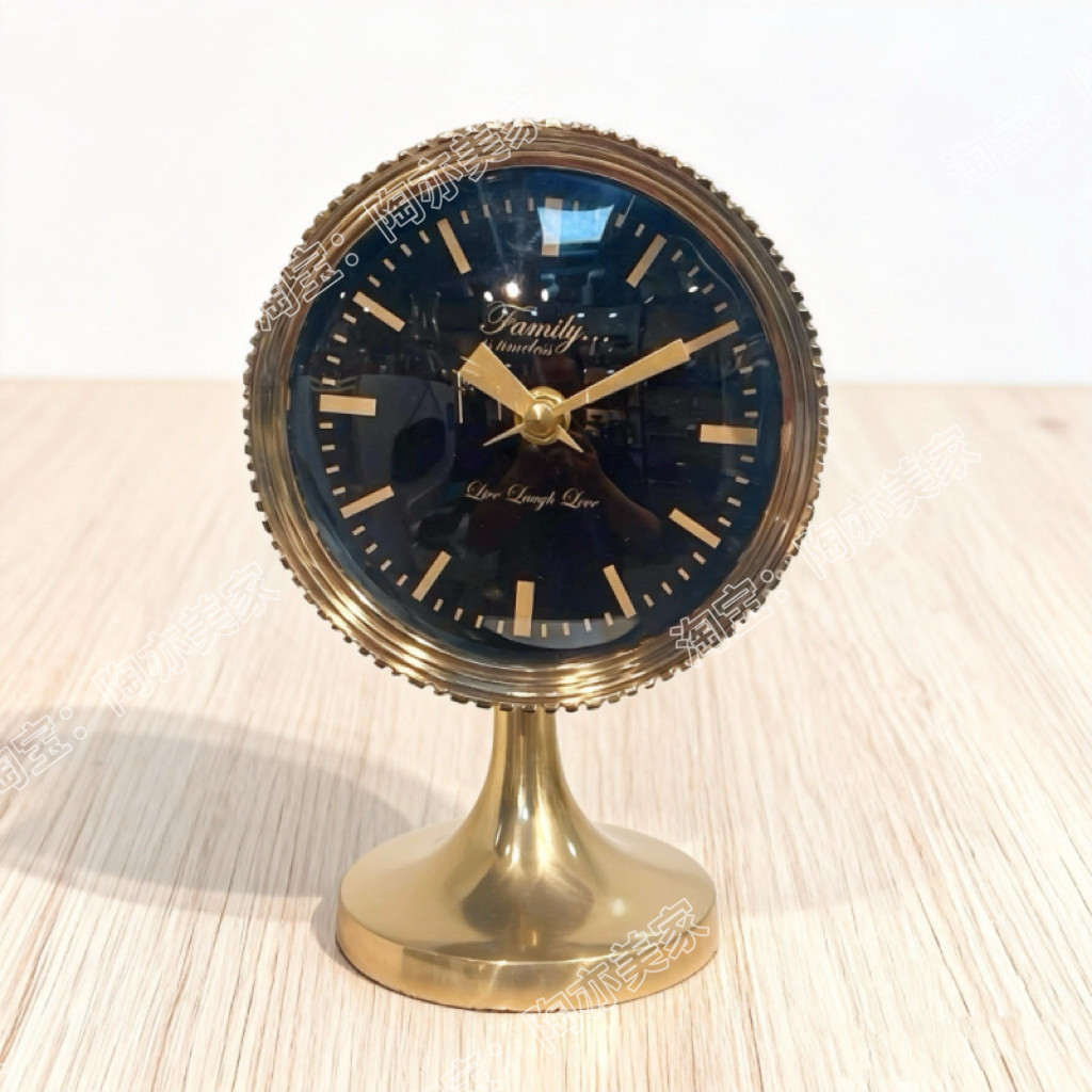 印度进口铝制金属铜色钟表摆件样板间客厅卧室钟表拍摄道具北欧风