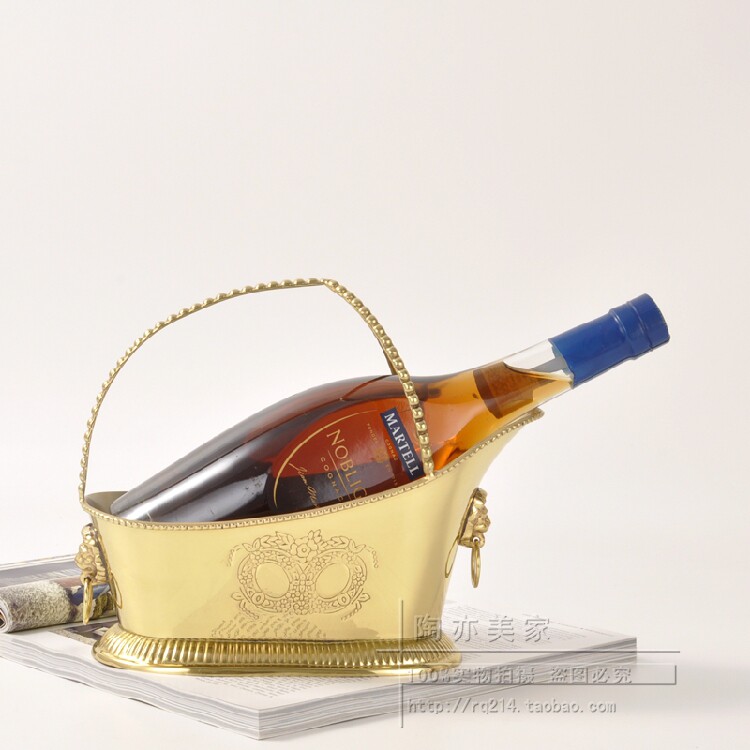 外贸进口手工纯黄铜亮金色简约创意葡萄酒架酒柜摆件北欧铜制酒托