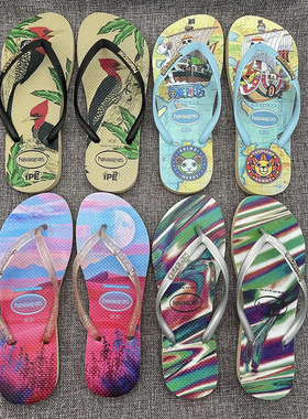 外贸巴西女人字拖个性涂鸦户外穿时尚夹脚平底防滑潮流橡胶凉拖鞋