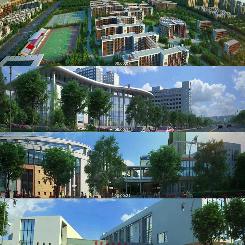 颍上学校 城市建筑鸟瞰 3D动画 三维建筑漫游 宣传片视频素材镜头