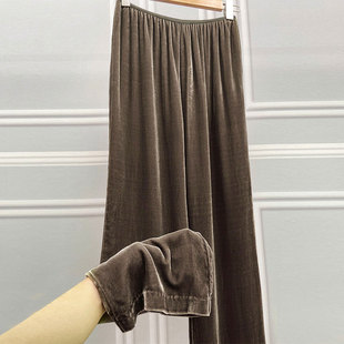 休闲宽松气质垂坠感高腰显瘦真丝绒裤 金丝绒阔腿裤 女装 春夏新款 子