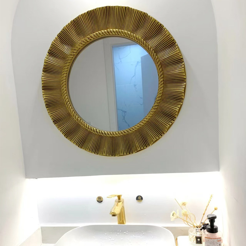 欧式圆形镜子卫生间浴室镜子挂墙太阳复古美式玄关壁炉装饰镜壁挂