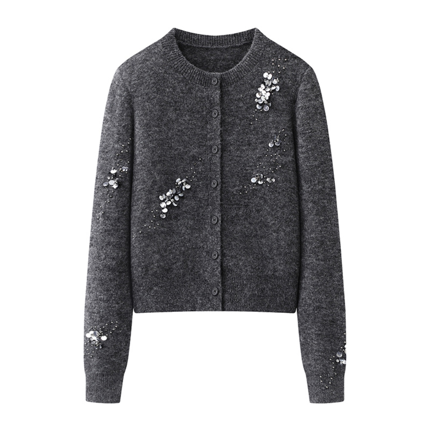 时尚亮片钉珠圆领针织开衫