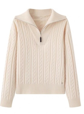 艾诺丝丽姿2025冬季新款女装百搭翻领麻花套头针织衫毛衣333241