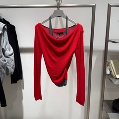 UR UY2026春季新款女装潮流撞色假两件挂脖针织衫UWJ960012