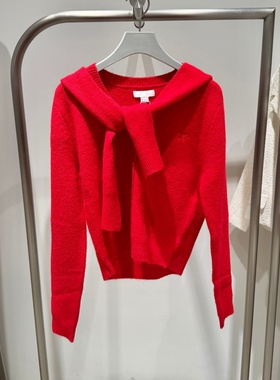 2026春季新款女装都市假两件绑带连帽红色针织开衫UYU960012